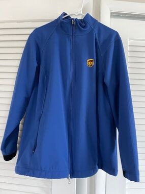 Lands' End Blue Jacket with Yellow-Green Lining